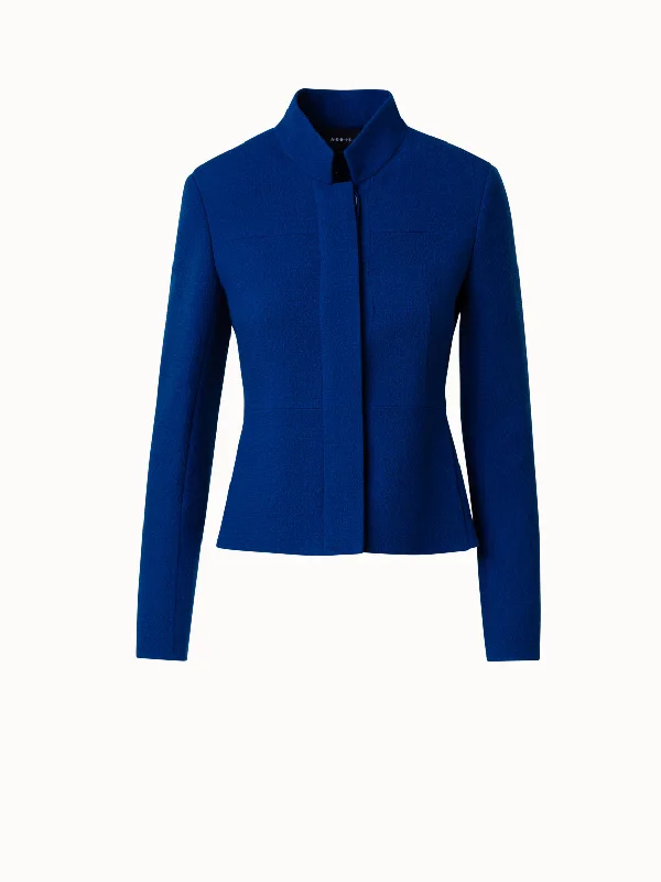 Short Jacket with Mock Neck in Wool Crêpe Double-Face