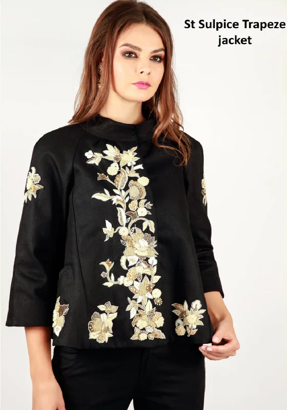 St Sulpice cotton drill jacket with ornate gold embroidery