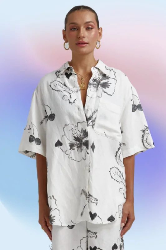 SUMMI SUMMI Womens Big Shirt Linen - Black Dragon Of Hearts