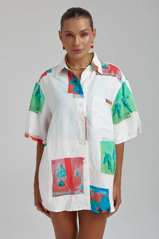 SUMMI SUMMI Womens Linen Big Shirt - Montage White