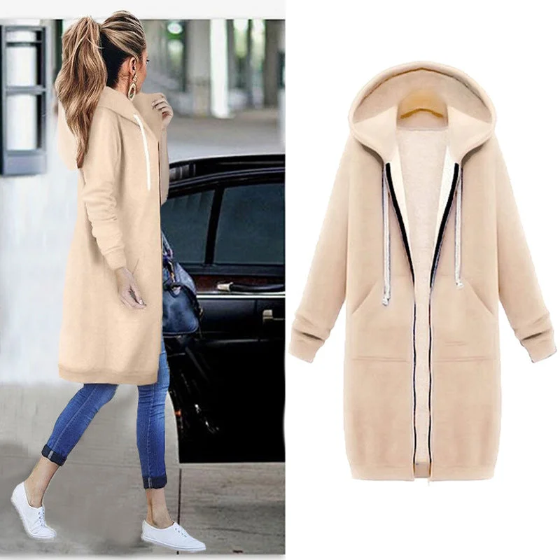 Women Warm Winter Fleece Hooded Parka Coat Overcoat Long Jacket Women Outwear Zipper Female Hoodies S-5XL plus size sweatshirt