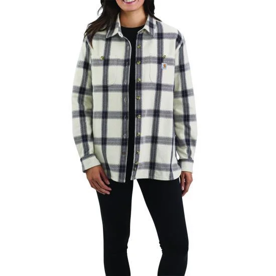 Women'S Loose Fit Heavyweight Twill Long-Sleeve Plaid Shirt - Malt