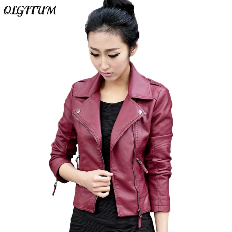 XS-4XL Hot Sale 2019 New Women Spring Autumn Jacket Black/Red Fashion Female Coat Slim PU Leather Short Outwear Jacket Plus Size