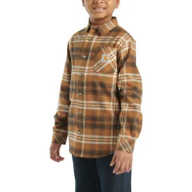 Youth Boys Long Sleeve Flannel Button Front Shirt - Carhartt Brown