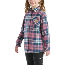 Youth Girls Long-Sleeve Flannel Button-Front Shirt - Dark Denim