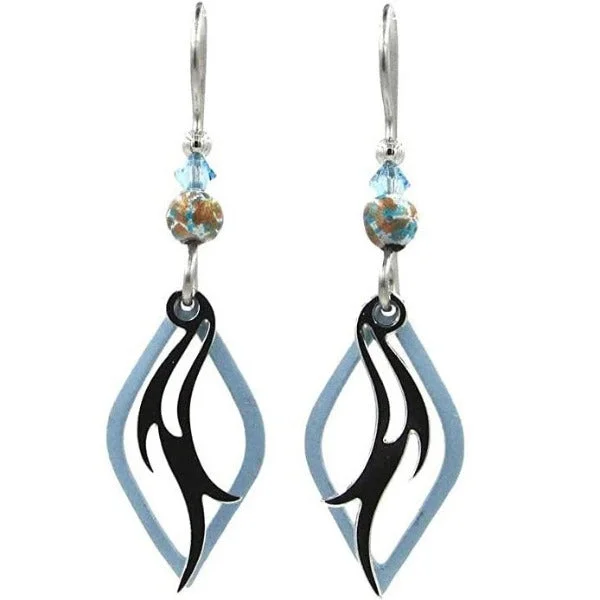 Silver Forest Light Blue Open Diamond Shape with Silver Plated Center Swirl Drop Earrings