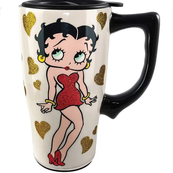 Betty Boop with Gold Hearts Ceramic Travel Mug