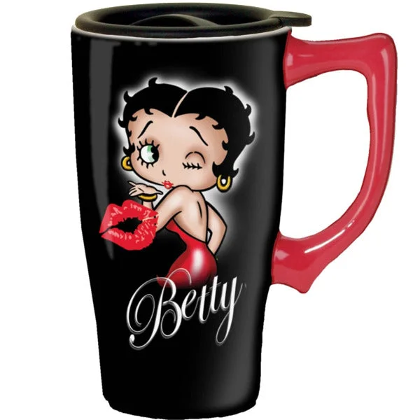 Betty Boop Red Lips Black Travel Mug