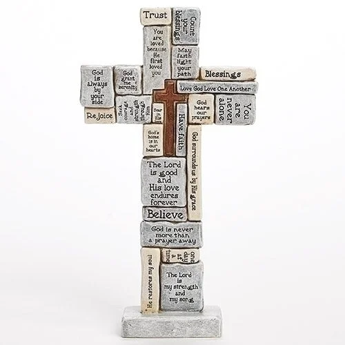 Table Cross with Words of Encouragement and Prayers