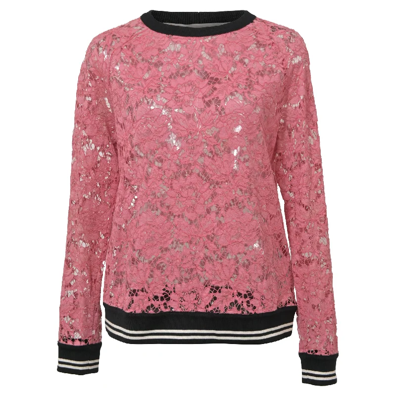 Valentino Lace Crew Neck Sweatshirt in Pink Cotton