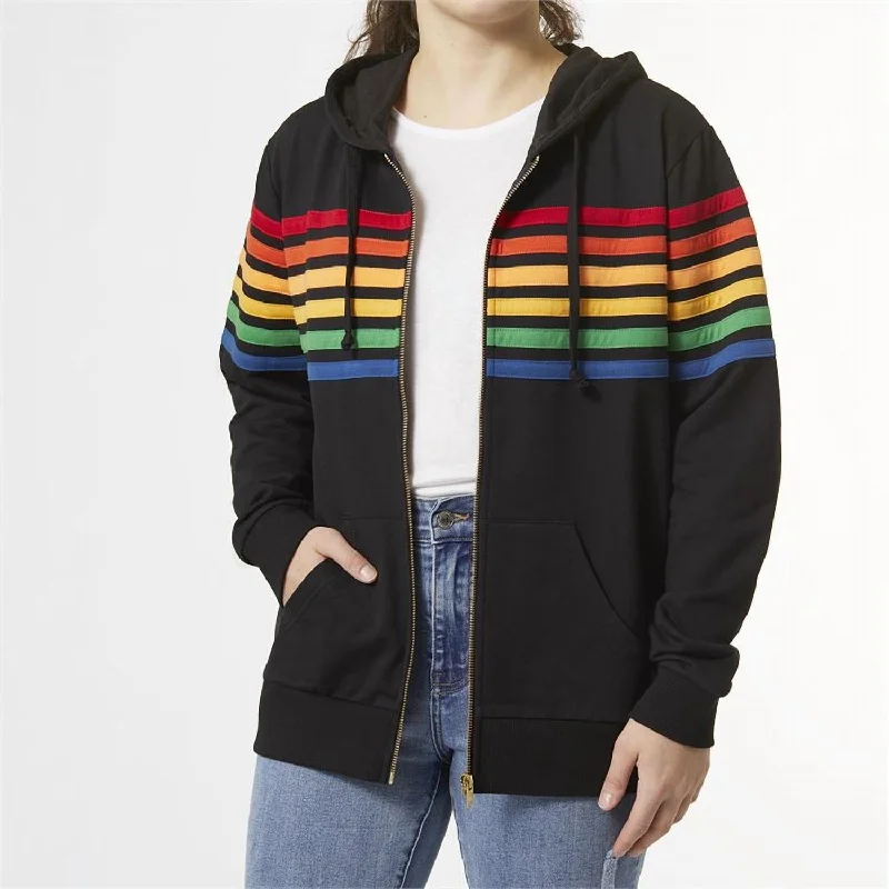 Amora Multi Stripe Zip-Up Sweatshirt In Black