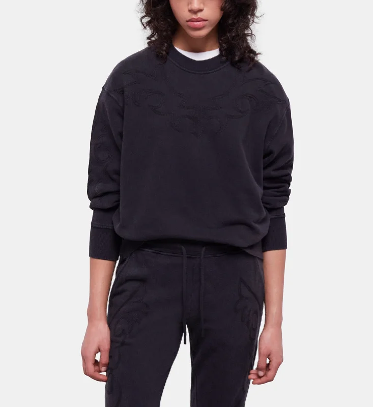 Black Sweatshirt With Western-style Embroidery