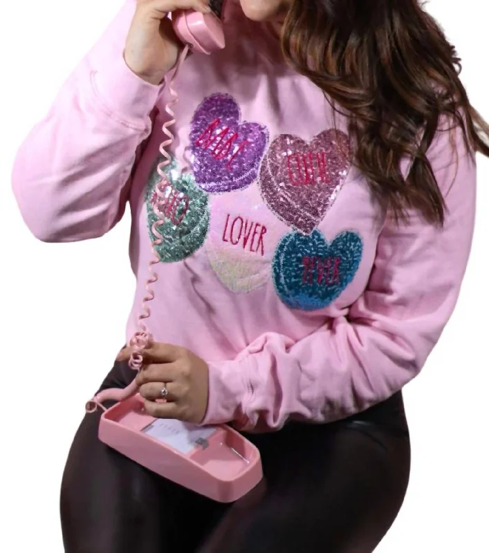 Conversation Hearts Sweatshirt In Light Pink