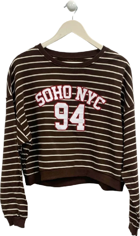 River Island Brown Soho NYC 94 Striped Sweatshirt UK M