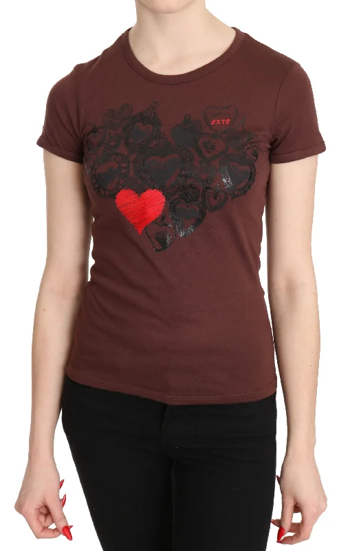 Exte  Hearts Printed Round Neck T-shirt Women's Top