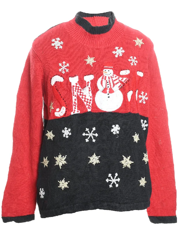 Snowman Design Black & Red Christmas Jumper - L