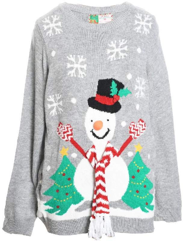 Snowman Design Grey Christmas Jumper - L