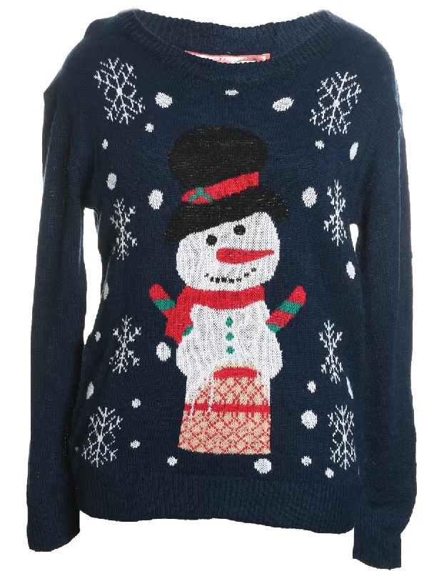 Snowman Design Navy Knit Christmas Jumper - L