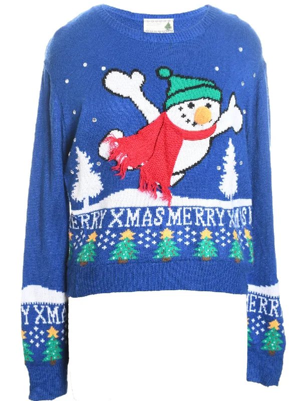 Snowman Knit Christmas Jumper - M