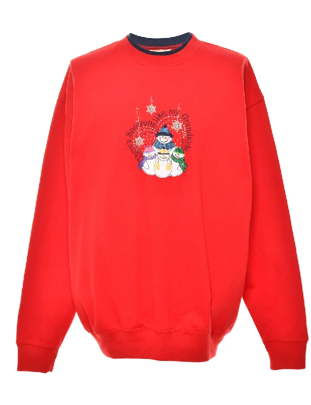 Snowman Red Christmas Sweatshirt - XL