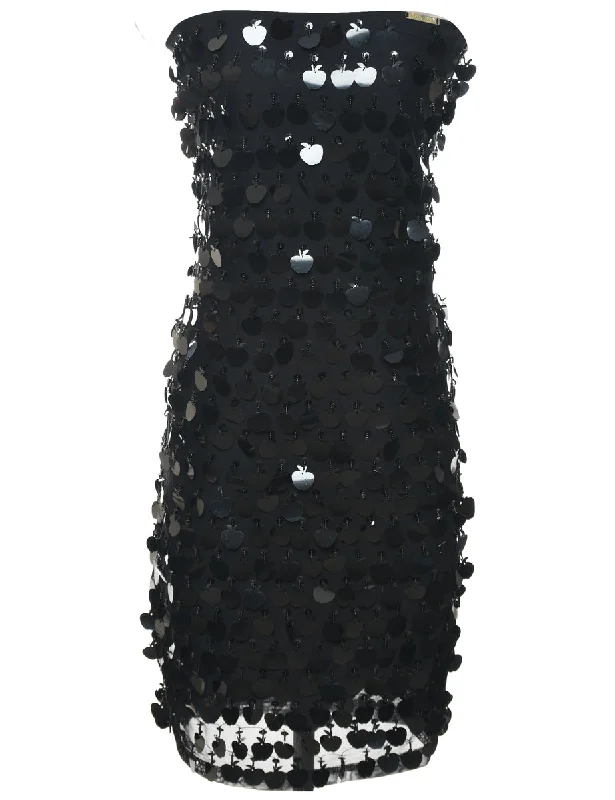 Strapless Black Sequined Evening Dress - M