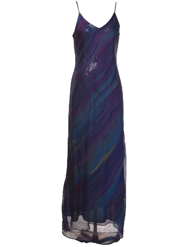 Strappy 1990s Multi-Colour Evening Dress - L