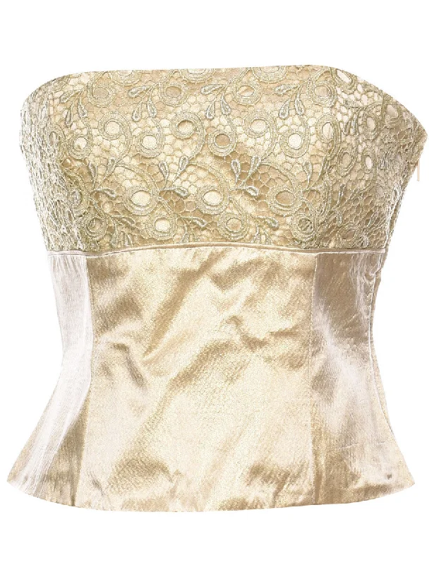 Strappy Back Corset Style Gold Top - M