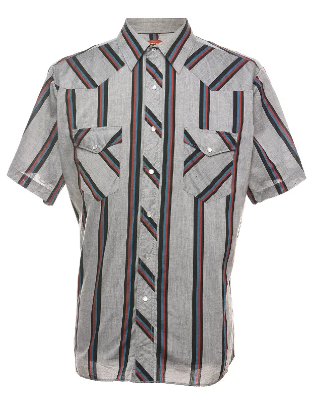 Striped Grey & Maroon Western Shirt - L