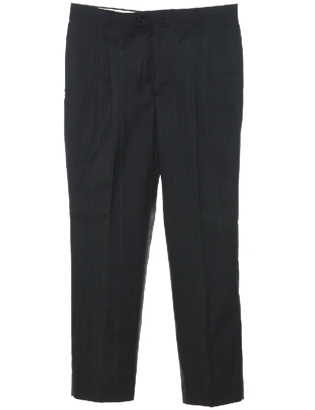 Striped Pattern Black Tapered Trousers - W32 L29