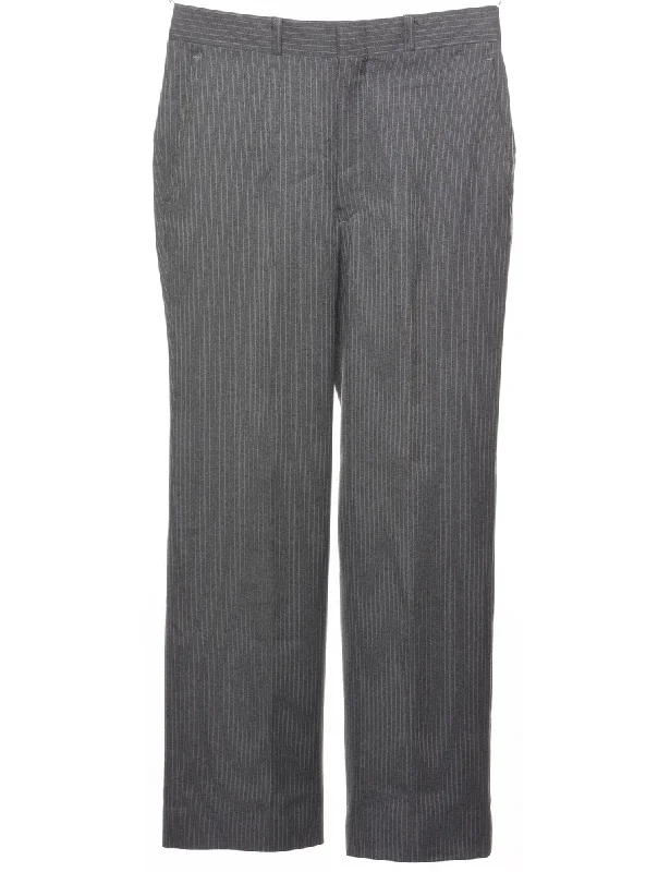 Striped Pattern Grey Straight-FitTrousers - W30 L28