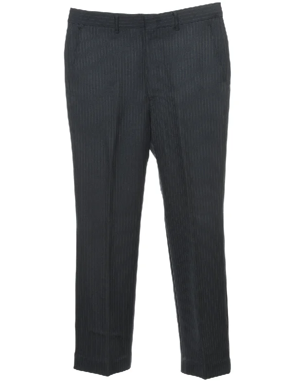 Striped Pattern Navy Trousers - W34 L30