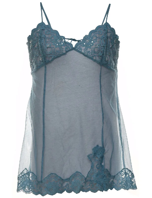 Teal Sheer Lace Babydoll - M