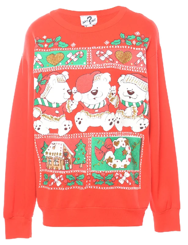 Teddy Bear Print Christmas Sweatshirt - L