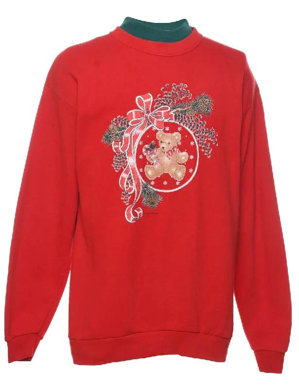 Teddy Bear Print Christmas Sweatshirt - L