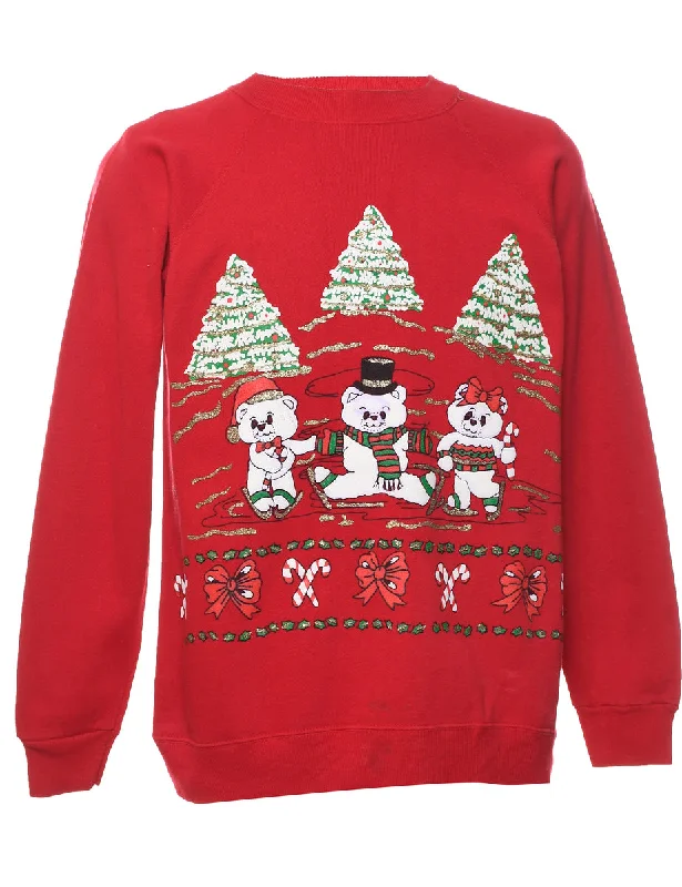 Teddy Bear Print Christmas Sweatshirt - L