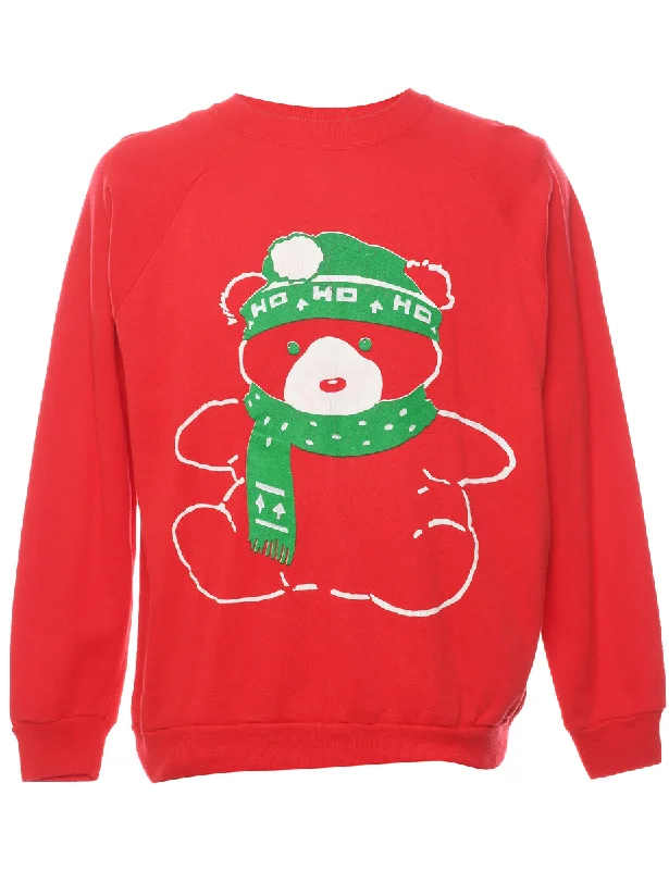 Teddy Bear Print Christmas Sweatshirt - L