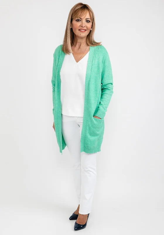 b.young Nonina Long Open Cardigan, Ming Green