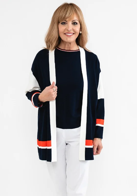 Badoo Long Knit Cardigan, Navy & White