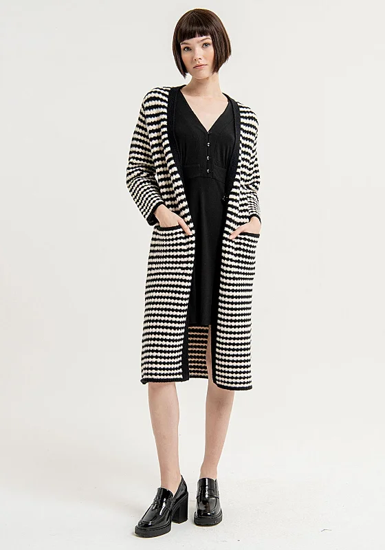 Button-up cardiganSurkana Striped Pattern Long Chunky Cardigan, Black & White