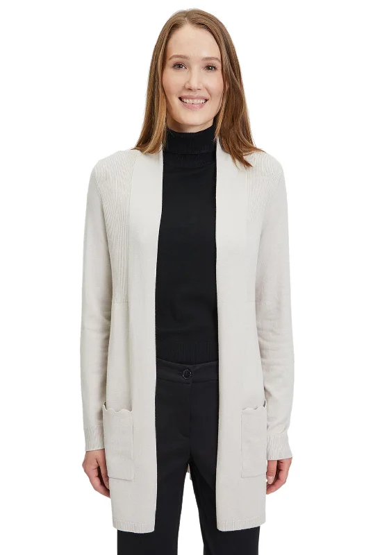 Convertible cardiganBetty Barclay Scallop Trim Pocket Long Knit Cardigan,Stone