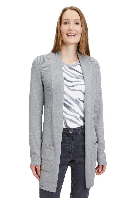 Travel cardiganBetty Barclay Scallop Trim Pocket Long Knit Cardigan, Grey