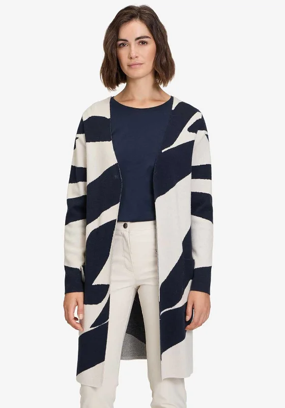 Retro cardiganBetty Barclay Abstract Stripe Open Knit Cardigan, Navy