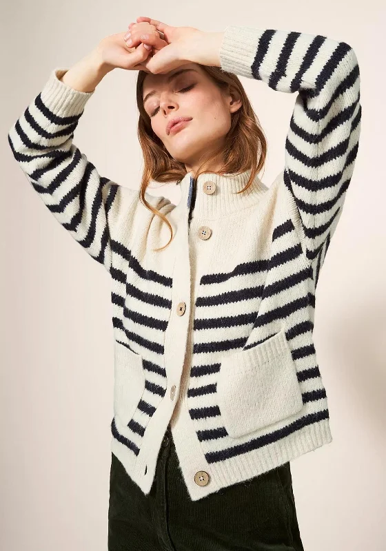 White Stuff Bonnie Striped Knit Cardigan, Ivory