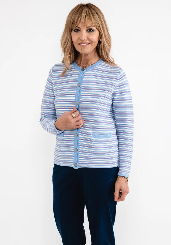 Women’s cardiganCastle of Ireland Ribbed Stripe Cardigan, Blue & Lilac