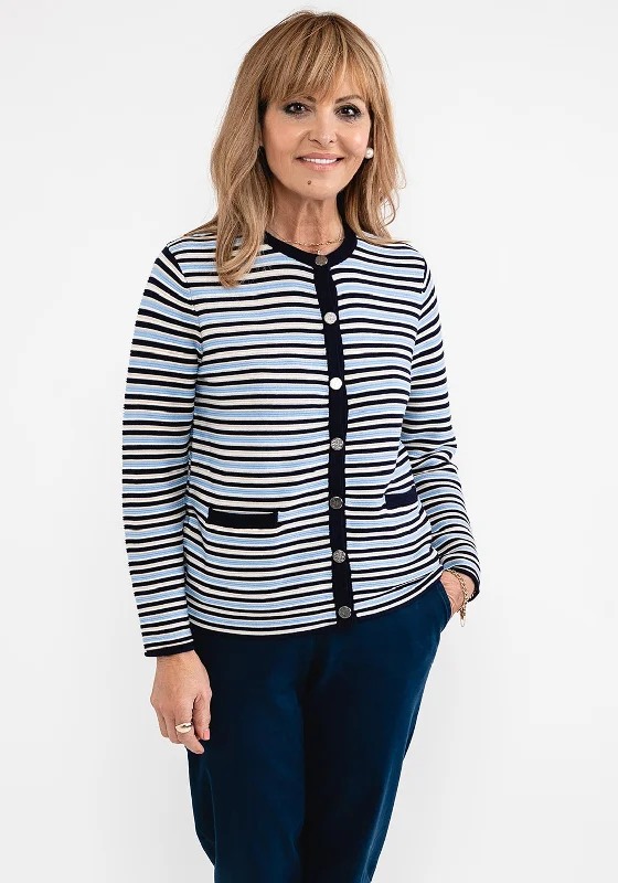 Castle of Ireland Ribbed Stripe Cardigan, Navy & Blue