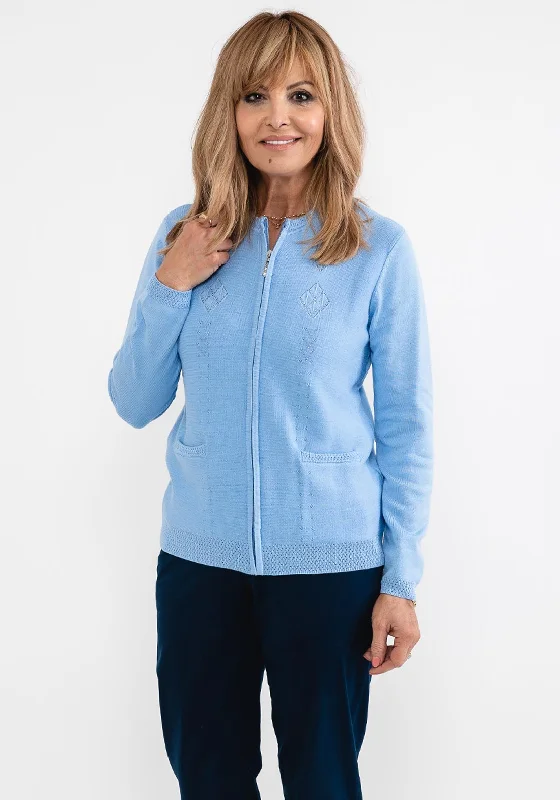 Castle of Ireland Zip Diamond Pattern Cardigan, Powder Blue