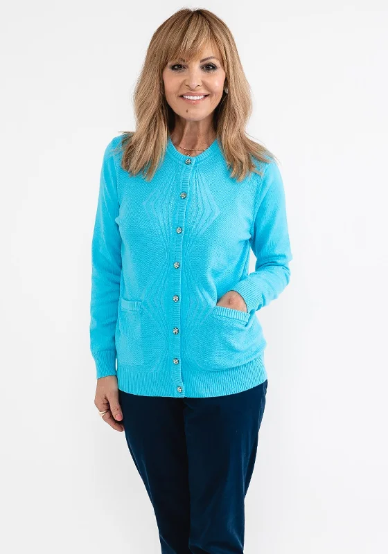 Castle of Ireland Embossed Diamond Pattern Cardigan, Blue