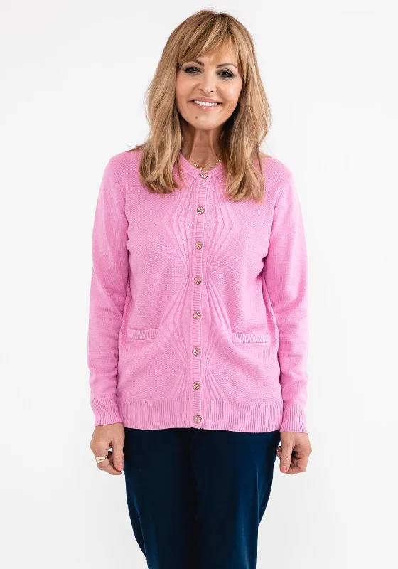 Castle of Ireland Embossed Diamond Pattern Cardigan, Pink