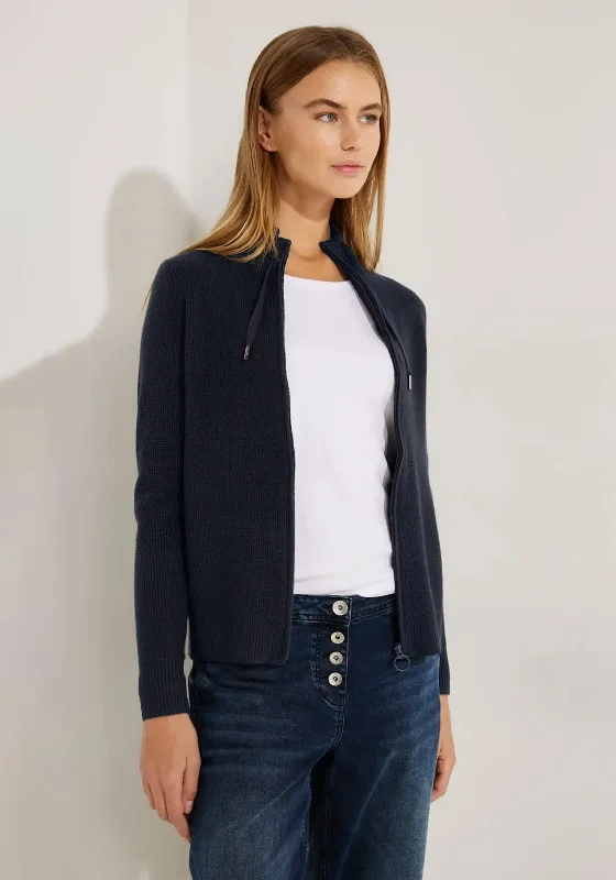 Cropped cardiganCecil Zip Up Waffle Knit Cardigan, Night Sky Blue