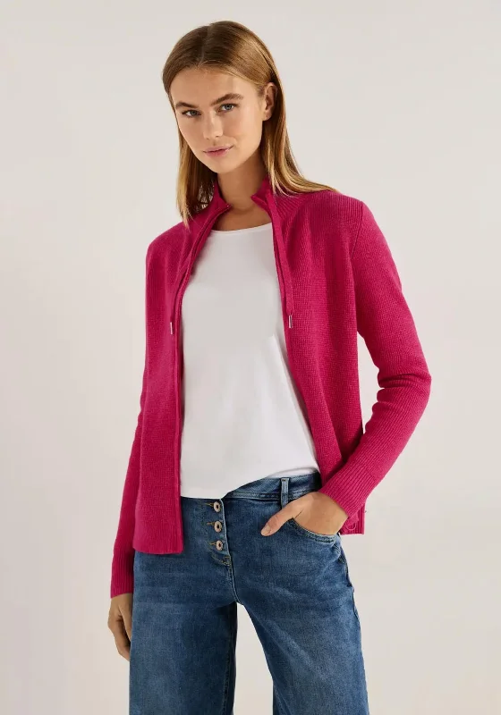 Cecil Zip Up Waffle Knit Cardigan, Coral Melange